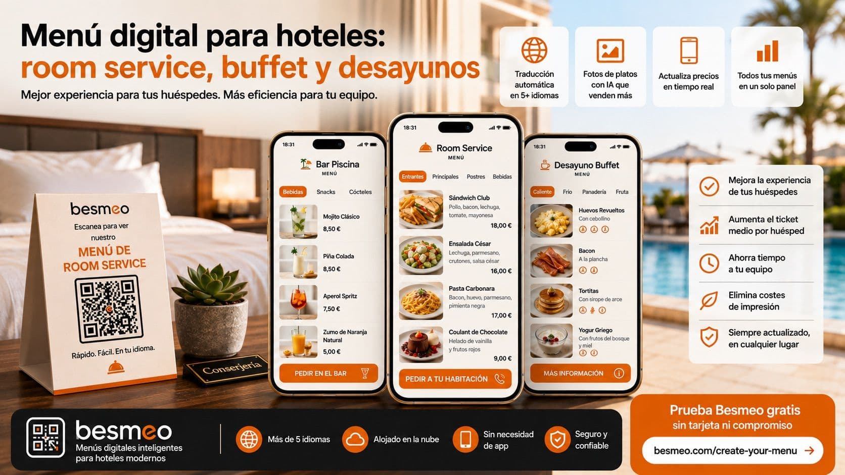 Menú digital para hoteles: room service, buffet y desayunos