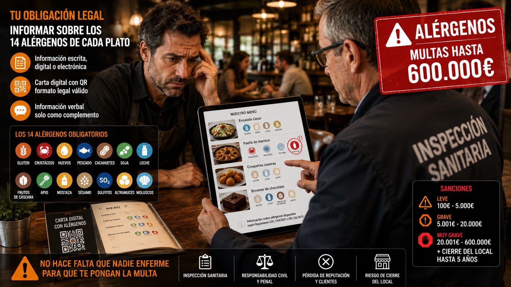 Carta de alérgenos obligatoria en restaurantes: el error que te puede costar una multa de hasta 600.000€