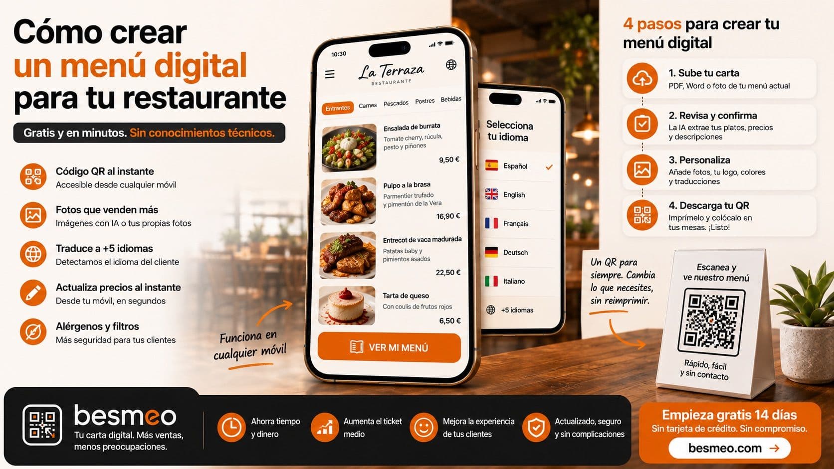 Cómo crear un menú digital para tu restaurante (gratis y en minutos)