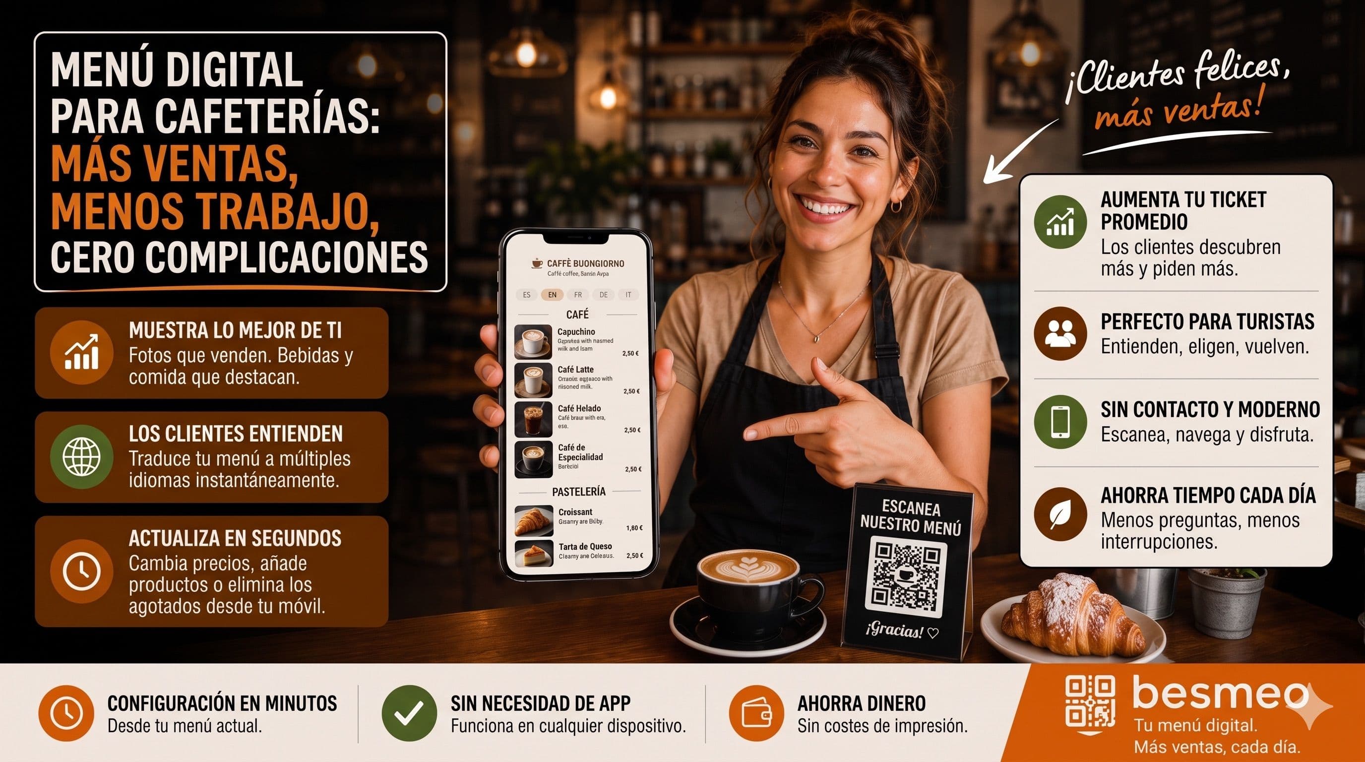 Menú digital para cafeterías: cómo crear la carta de tu cafetería y vender más sin esfuerzo