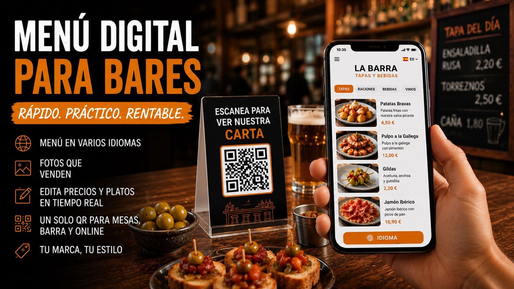 Menú digital para bares: cómo digitalizar la carta de tu bar (guía 2026)